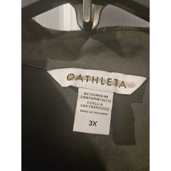 Athleta Cropped Stretch Tech Top Green Womens 3X NWT Button‎ up Collared Work - Picture 3 of 8